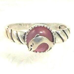 925 Sterling‎ Silver Pink Cat's Eye Dolphin Ring NOS Size 9 Vintage Chrysoberyl